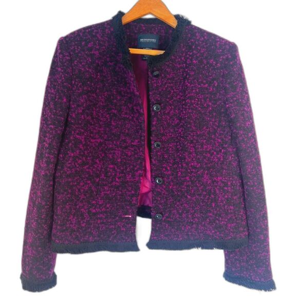 Bridgetown Collection Purple Tweed Fringe Trim Wool Blend Blazer Size 12 - Picture 1 of 10